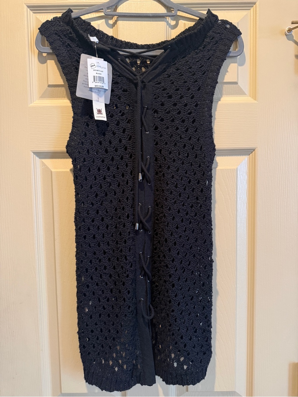 Bloomingdale's Black Crochet Lace-Up Sleeveless Vest